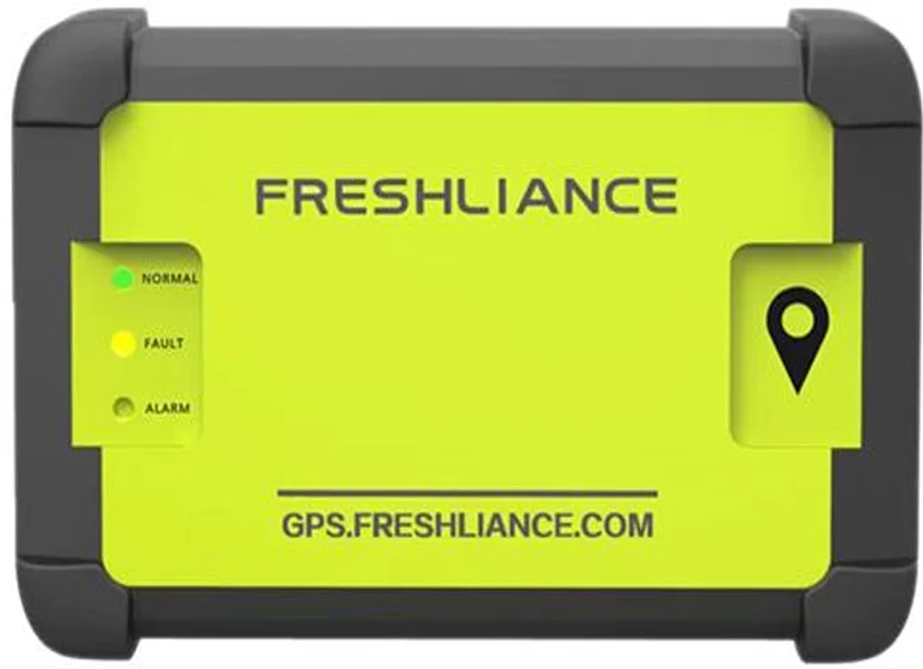 Freshliance Fresh Tracker 1 wireless logger with a green front panel