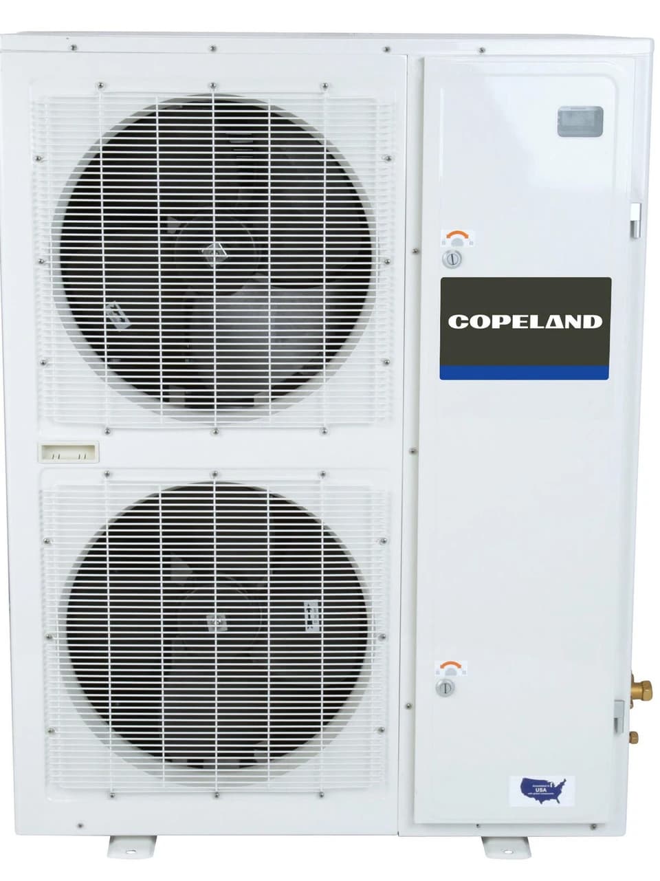 Copeland X-Line refrigeration condensing unit with two fans and a visible Copeland badge